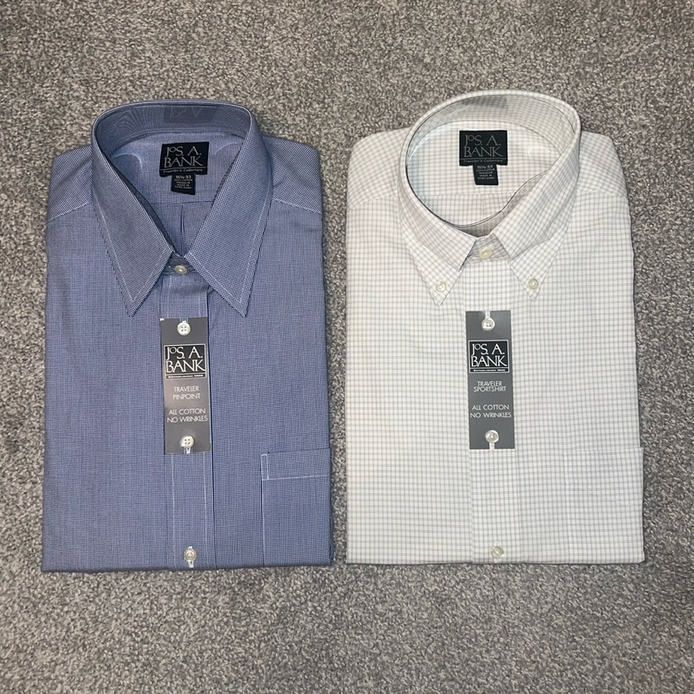 2 *NWT* Traveler’s Collection All Cotton/No Wrinkle Dress Shirts 👔 Neck 15 1/2